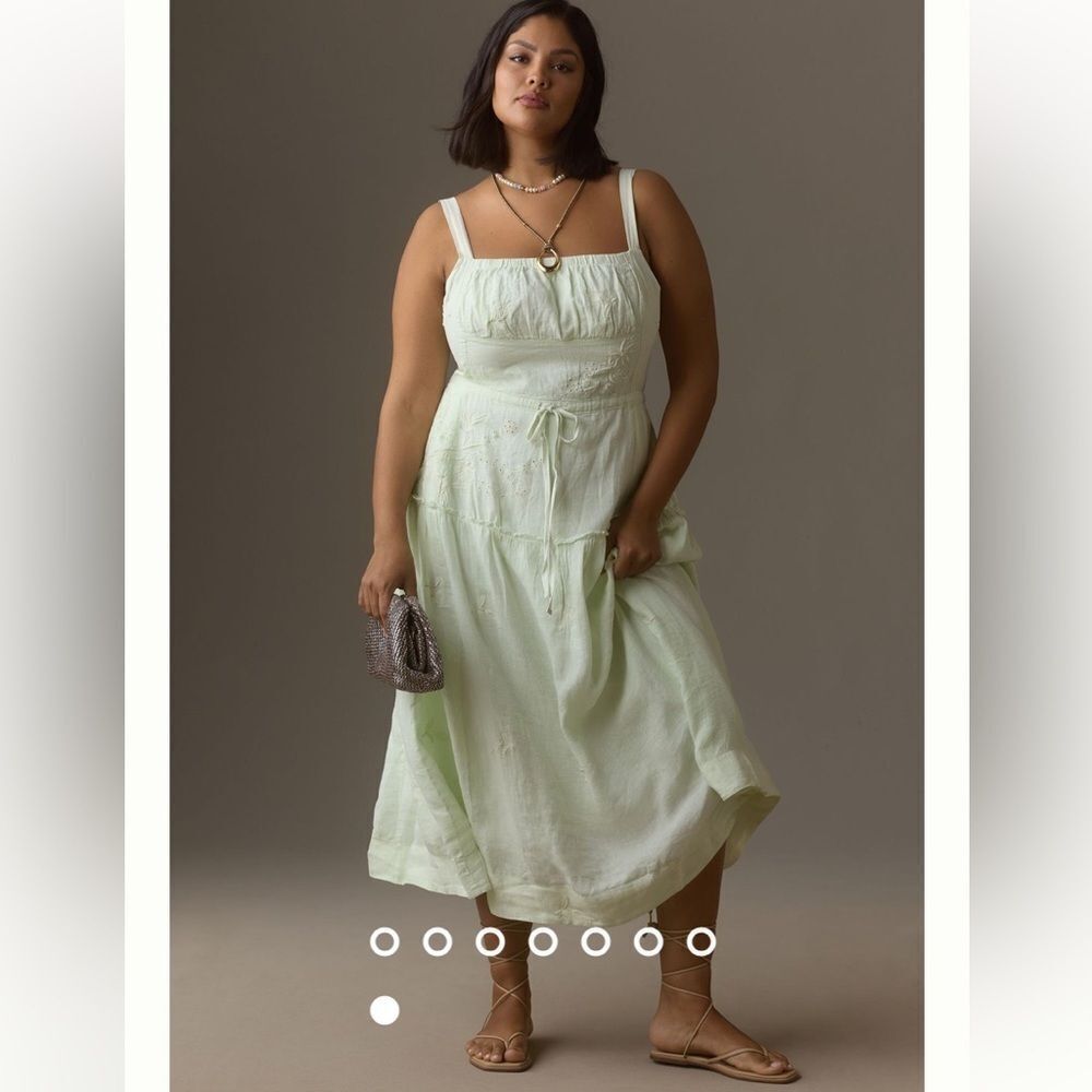 By Anthropologie size Large light mint green Linen Square-Neck Midi Dress